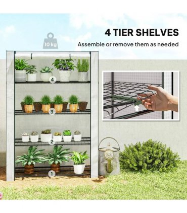 Outsunny Mini Greenhouse with Reinforced PE Cover, Portable Indoor Outdoor Green House with Roll-up Door, 170 x 120 x 50cm, White