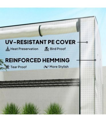 Outsunny Mini Greenhouse with Reinforced PE Cover, Portable Indoor Outdoor Green House with Roll-up Door, 170 x 120 x 50cm, White