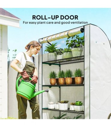 Outsunny Mini Greenhouse with Reinforced PE Cover, Portable Indoor Outdoor Green House with Roll-up Door, 170 x 120 x 50cm, White