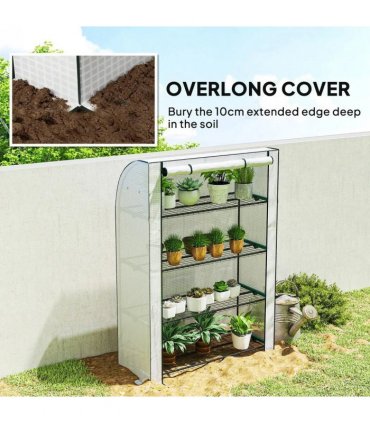 Outsunny Mini Greenhouse with Reinforced PE Cover, Portable Indoor Outdoor Green House with Roll-up Door, 170 x 120 x 50cm, White