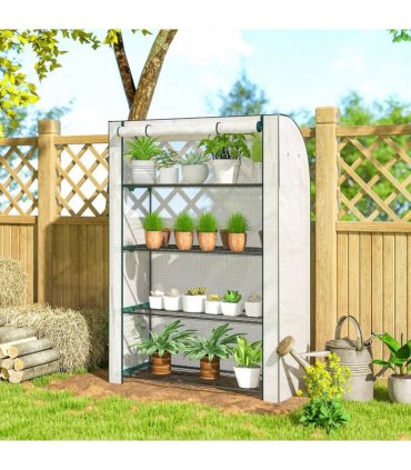 Outsunny Mini Greenhouse with Reinforced PE Cover, Portable Indoor Outdoor Green House with Roll-up Door, 170 x 120 x 50cm, White