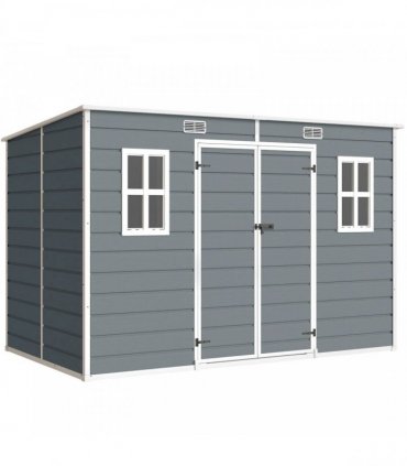Outsunny 10 x 6 ft Resin Garden Shed, Outdoor Storage Shed with Floor, Windows, Lockable Doors and Vents, Grey