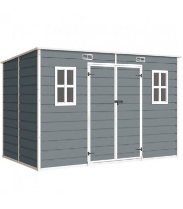 Outsunny 10 x 6 ft Resin Garden Shed, Outdoor Storage Shed with Floor, Windows, Lockable Doors and Vents, Grey
