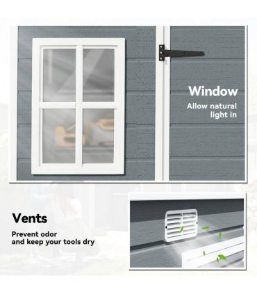 Outsunny 10 x 6 ft Resin Garden Shed, Outdoor Storage Shed with Floor, Windows, Lockable Doors and Vents, Grey