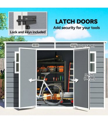 Outsunny 10 x 6 ft Resin Garden Shed, Outdoor Storage Shed with Floor, Windows, Lockable Doors and Vents, Grey