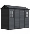 Outsunny 8 x 4 ft Resin Garden Shed, Wood-Effect Outdoor Storage Shed with Floor, Windows, Lockable Doors and Vents, Dark Grey