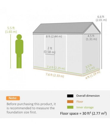 Outsunny 8 x 4 ft Resin Garden Shed, Wood-Effect Outdoor Storage Shed with Floor, Windows, Lockable Doors and Vents, Dark Grey