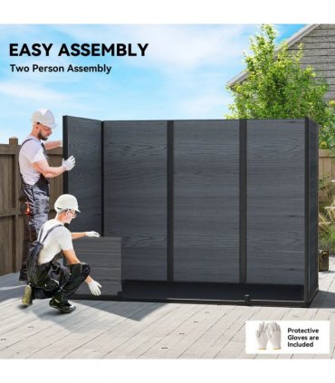 Outsunny 8 x 4 ft Resin Garden Shed, Wood-Effect Outdoor Storage Shed with Floor, Windows, Lockable Doors and Vents, Dark Grey