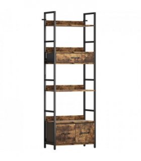 HOMCOM Industrial Style Bookcase, with 4 Shelves and 3 Fabric Drawers - Brown/Black