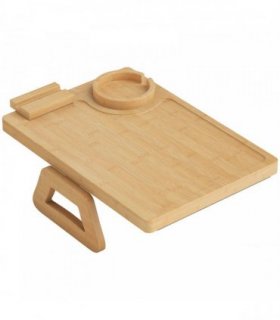 HOMCOM Anti-Slip Sofa Armrest Tray, Bamboo Sofa Arm Tray with 360° Phone Holder and Removable Cup Holder, Natural