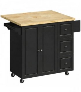 HOMCOM Kitchen Island on Wheels, Rolling Kitchen Storage Trolley with Drop Leaf, Drawers, Towel and Spice Rack, Black
