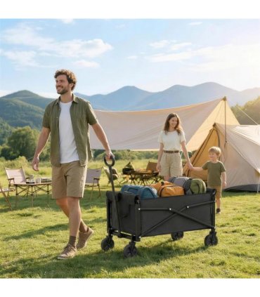 Outsunny 81L Festival Trolley on Wheels, Compact Garden Folding Trolley Cart with Adjustable Handle 80L Black