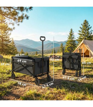 Outsunny 81L Festival Trolley on Wheels, Compact Garden Folding Trolley Cart with Adjustable Handle 80L Black