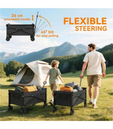 Outsunny 81L Festival Trolley on Wheels, Compact Garden Folding Trolley Cart with Adjustable Handle 80L Black