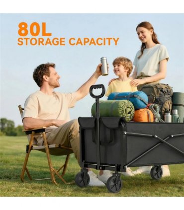 Outsunny 81L Festival Trolley on Wheels, Compact Garden Folding Trolley Cart with Adjustable Handle 80L Black