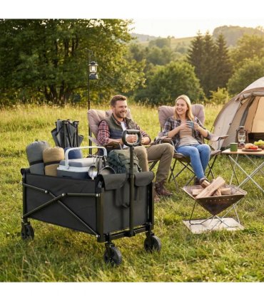 Outsunny 81L Festival Trolley on Wheels, Compact Garden Folding Trolley Cart with Adjustable Handle 80L Black