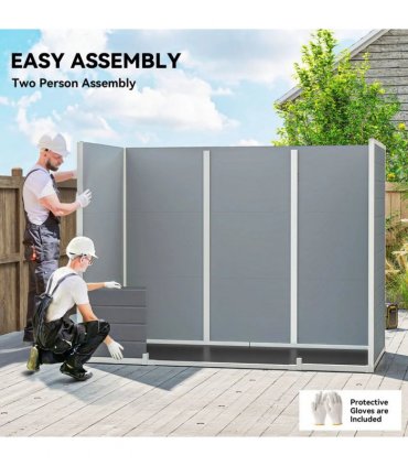 Outsunny 8 x 4 ft Plastic Garden Shed, Wood-Effect Outdoor Storage Shed with Floor, Windows, Lockable Doors and Vents, Light Grey