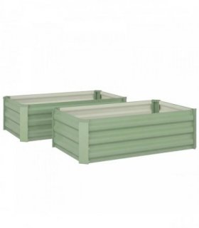 Outsunny Set of Two 100 x 60cm Steel Planter Boxes - Light Green