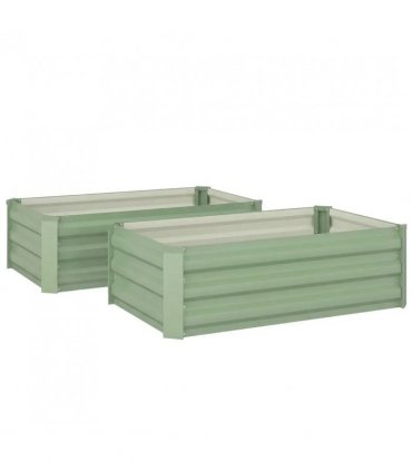 Outsunny Set of Two 100 x 60cm Steel Planter Boxes - Light Green