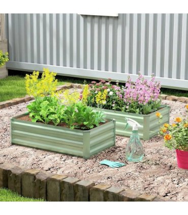 Outsunny Set of Two 100 x 60cm Steel Planter Boxes - Light Green