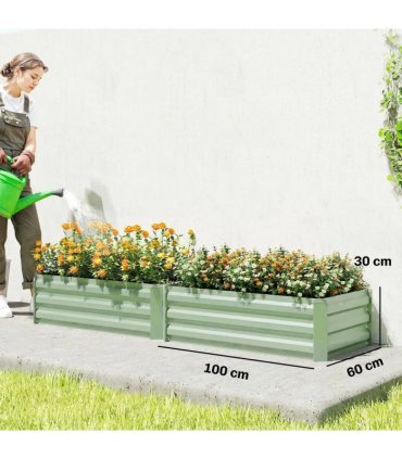 Outsunny Set of Two 100 x 60cm Steel Planter Boxes - Light Green