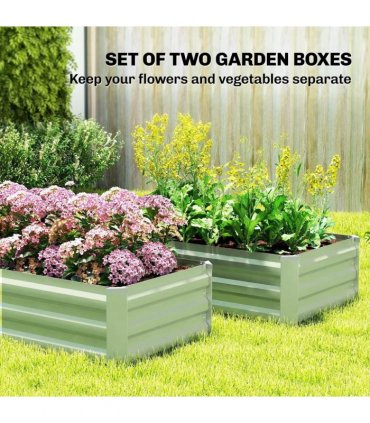 Outsunny Set of Two 100 x 60cm Steel Planter Boxes - Light Green