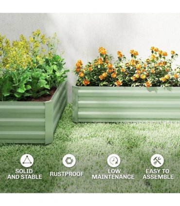 Outsunny Set of Two 100 x 60cm Steel Planter Boxes - Light Green