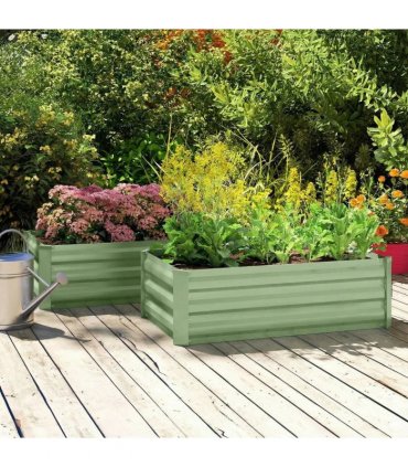 Outsunny Set of Two 100 x 60cm Steel Planter Boxes - Light Green