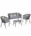 Outsunny 4 Piece Garden Furniture Set, Rope Garden Sofa Set with 1 Loveseat 2 Chairs Tempered Glass Table Cushions, Dark Grey