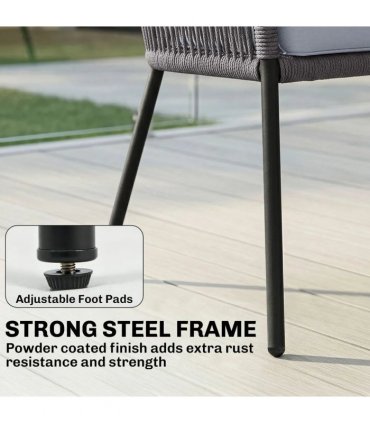 Outsunny 4 Piece Garden Furniture Set, Rope Garden Sofa Set with 1 Loveseat 2 Chairs Tempered Glass Table Cushions, Dark Grey