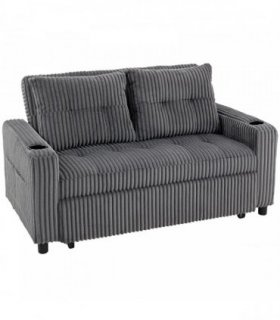 HOMCOM 2 Seater Click Clack Sofa Bed with Pull Out Design, Corduroy Upholstery - Charcoal Grey