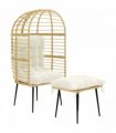 Outsunny Garden Egg Chair with Footstool, Rattan Indoor Outdoor Lounge Chair and Ottoman Set with Thick Cushions, Beige