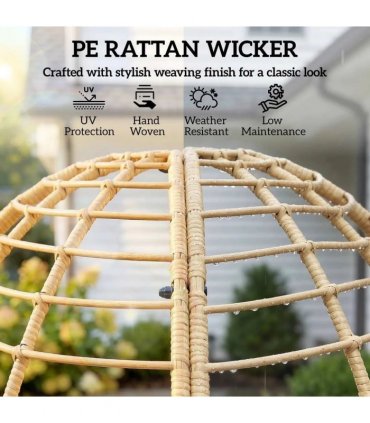Outsunny Garden Egg Chair with Footstool, Rattan Indoor Outdoor Lounge Chair and Ottoman Set with Thick Cushions, Beige