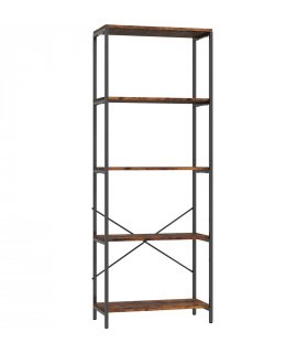 HOMCOM 5-Tier Bookshelf, Industrial Bookcase with Metal Frame - Rustic Brown and Black