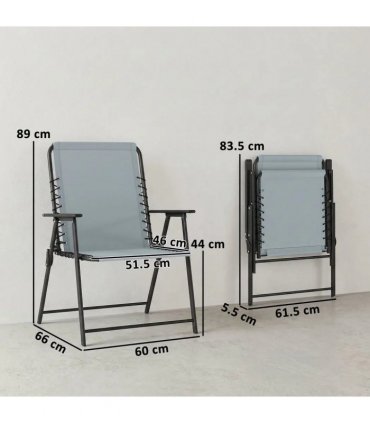 Outsunny Folding Garden Chairs Set of 4, Outdoor Dining Chairs with Wide Texteline Seat, High Back and Armrests, Light Grey