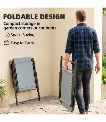 Outsunny Folding Garden Chairs Set of 4, Outdoor Dining Chairs with Wide Texteline Seat, High Back and Armrests, Light Grey