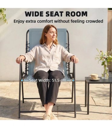 Outsunny Folding Garden Chairs Set of 4, Outdoor Dining Chairs with Wide Texteline Seat, High Back and Armrests, Light Grey