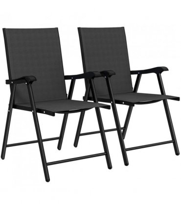 Outsunny Folding Garden Chairs Set of 2, Foldable Garden Dining Chairs with High Back, Armrests, Texteline Seat, Black