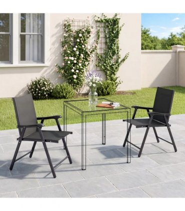 Outsunny Folding Garden Chairs Set of 2, Foldable Garden Dining Chairs with High Back, Armrests, Texteline Seat, Black