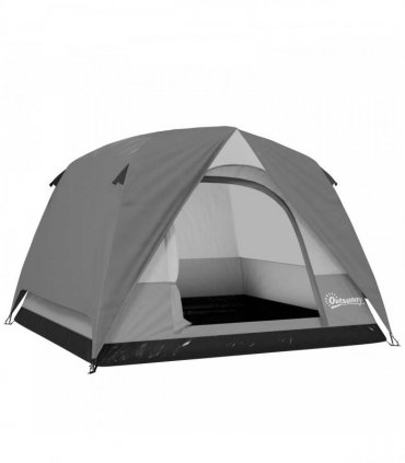 Outsunny Camping Tent, Easy Set Up 2-3 Man Tent with Sewn-in Groundsheet, 3000 mm Dome Tent w/ Mesh Windows, Dark Grey