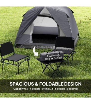 Outsunny Camping Tent, Easy Set Up 2-3 Man Tent with Sewn-in Groundsheet, 3000 mm Dome Tent w/ Mesh Windows, Dark Grey
