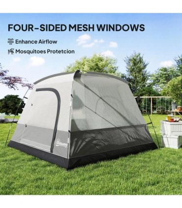 Outsunny Camping Tent, Easy Set Up 2-3 Man Tent with Sewn-in Groundsheet, 3000 mm Dome Tent w/ Mesh Windows, Dark Grey