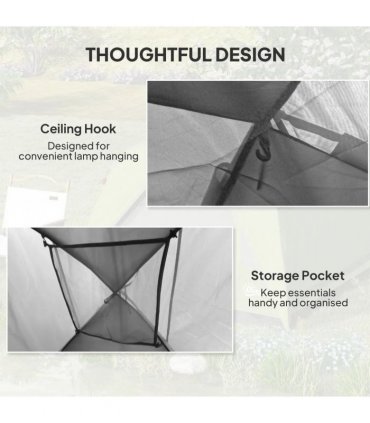 Outsunny Camping Tent, Easy Set Up 2-3 Man Tent with Sewn-in Groundsheet, 3000 mm Dome Tent w/ Mesh Windows, Dark Grey