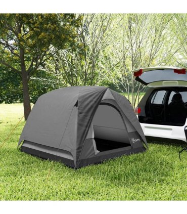 Outsunny Camping Tent, Easy Set Up 2-3 Man Tent with Sewn-in Groundsheet, 3000 mm Dome Tent w/ Mesh Windows, Dark Grey
