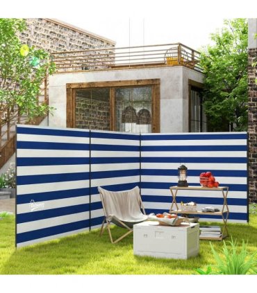 Outsunny 4 Pole Camping Windbreaks, Beach Wind Shield Shelter with Carry Bag and Steel Poles, 540cm x 150cm, Dark Blue
