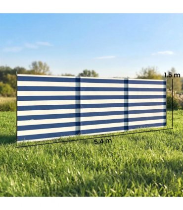 Outsunny 4 Pole Camping Windbreaks, Beach Wind Shield Shelter with Carry Bag and Steel Poles, 540cm x 150cm, Dark Blue