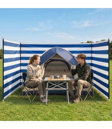 Outsunny 4 Pole Camping Windbreaks, Beach Wind Shield Shelter with Carry Bag and Steel Poles, 540cm x 150cm, Dark Blue