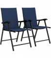 Outsunny Folding Garden Chairs Set of 2, Foldable Garden Dining Chairs with High Back, Armrests, Texteline Seat, Navy Blue