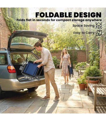 Outsunny Folding Garden Chairs Set of 2, Foldable Garden Dining Chairs with High Back, Armrests, Texteline Seat, Navy Blue