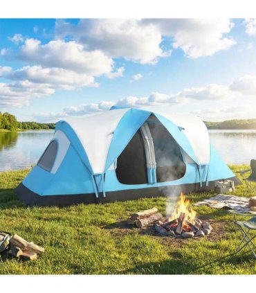 Outsunny Camping Tent for 6 Man with 2000mm Water Resistant Rainfly and Carry Bag for Fishing Hiking Festival, Sky Blue